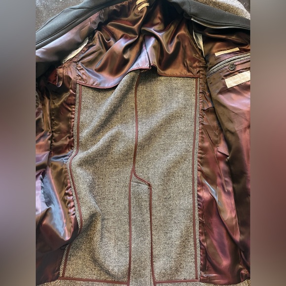 NWT 42L Michael Kors Men's Pike Slim-Fit Top Coat black/white Herringbone - Picture 5 of 11